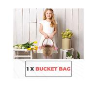 Borsa un Secchiello nel Rattan per Bambini e Adulti, Borsa di Paglia da Spiaggia, Borsa un Tracolla un Tracolla, Borsa con Orecchie da Coniglio