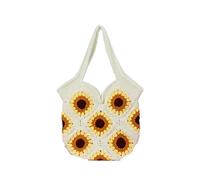 Borsa Uncinetto Fatta A Mano Borsa a tracolla da donna, borsa floreale da ascella, borsa estiva da spiaggia, borsa intrecciata in cotone all'uncinetto con fiori cavi, pochette for la spesa(WHITE)