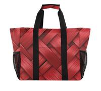 Borsa Utilità Modello Rosso Della Sfera Di Struttura Del Rattan Per Il Tronco Pieghevole Impermeabile Canvas Beach Totes Borse, Rattan palla texture modello rosso, 1 size, Moda