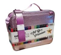 Borsa Valigetta Tracolla Art Box Premium Rosa Glitter con Pastelli in Legno MINA 4.2-144 colori con 2 colori Limited Edition by Pool Over con omaggio penna pailettes 6 penne in 1