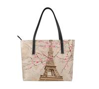 Borsa vintage da donna in pelle vegana con fiore di Parigi Torre Eiffel con manico superiore, borsa a tracolla grande per tutti i giorni, lavoro e viaggi