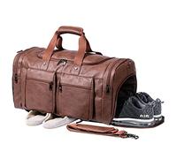 Borsa Weekend Uomo con Scomparto Scarpe, Borsa da Viaggio Impermeabile in Pelle - Borsa da Palestra Duffle Grande per Sport e Viaggi, Tote Bag da Cabina con Capacità Massima - Marrone