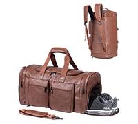 Borsa Weekend Uomo con Scomparto Scarpe, Borsa da Viaggio Impermeabile in Pelle - Borsa da Palestra Duffle Grande per Sport e Viaggi, Tote Bag da Cabina con Capacità Massima - Marrone Alla Moda