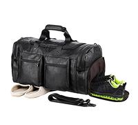 Borsa Weekend Uomo con Scomparto Scarpe, Borsa da Viaggio Impermeabile in Pelle - Borsa da Palestra Duffle Grande per Sport e Viaggi, Tote Bag da Cabina con Capacità Massima - Nero