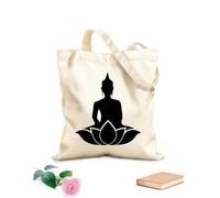 Borse a mano in poliestere e cotone Tessuto spesso 12 once Meditazione Mantra nello studio yoga della posizione del loto del fiore del Buddha Utilizzabile come trousse per il trucco 35x40cm Grande