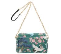 Borse a tracolla alla moda con gru a fiore verde giapponese per le donne borse a tracolla in pelle vegana borse a tracolla con zip