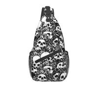 Borse A Tracolla Black Flower Skull Sacca Per Casse Di Fionda Casual Traspirante Borsa Per Il Torace, Per Donna, Routine Di Fitness, Lavoro