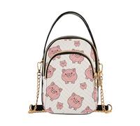Borse a tracolla carino cartone animato rosa maiali beige trapuntato cellulare portafoglio catena borsa carino cerniera signore pochette Satchel, 15 cm × 21,1 cm × 7,9 cm