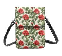 Borse a tracolla classiche con stampa di rose rosse piccole per le donne, piccole borse in pelle per telefono cellulare borsa a tracolla