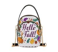 Borse a tracolla con catena da donna, Hello Fall Graphic Art trapuntata a tracolla borse da viaggio a tracolla per telefono cellulare borse