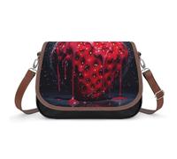 Borse a tracolla con gatto e ciliegia, da donna, in pelle, borse da viaggio, borse a tracolla, borsa tote per uso quotidiano, Fragole Rosso Brillante, Taglia unica, Fiori e Animali