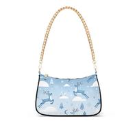 Borse a tracolla da donna con catena alla moda con cielo notturno blu natalizio con renna volante