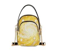Borse a tracolla da donna, con catena e stella dorata, stampa artistica a spirale, trapuntata, borsa a tracolla da viaggio per telefono cellulare