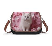 Borse a tracolla da donna in pelle con gatto in stile fumetto arcobaleno, borse da viaggio, borse a tracolla, borsa tote per uso quotidiano, Gatto e Cuore, Taglia unica