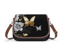 Borse a tracolla da donna in pelle con granchio rosso, borse da viaggio, borse a tracolla, borsa tote per uso quotidiano, Oro Bianco Farfalle Nero, Taglia unica