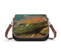 Borse a tracolla da donna in pelle con teschio di zucchero con rose rosse, borse da viaggio, borse a tracolla, borsa tote per uso quotidiano, Brook Trout Fly Fishing, Taglia unica, Fiori e Animali