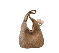 Borse a tracolla da donna in rattan alla moda, borse da donna intrecciate, borse da spiaggia estive di grande capacità, borse casual tote(Khaki)