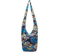 Borse a tracolla da donna in tela alla moda hippie borse a tracolla bohemien stampe animalier borse hobo, Ventaglio blu