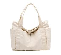 Borse a tracolla da donna in tela retrò casual borse da lavoro tote borse 3/4 frizione centrifuga 10 denti, bianco, Taglia unica