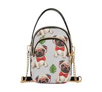 Borse a tracolla da donna trapuntate per telefono cellulare borsa a catena pastello da donna a tracolla borsa a tracolla adorabile cani carlino cravatte rosse