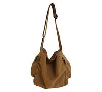 Borse a tracolla in tela for uomo e donna, in morbida tela tinta unita, for viaggi casual, studenti, borse for la scuola, borse multiple in tela, street tote, marrone, 29CM*25CM*22CM