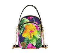 Borse a tracolla Lady Floreale Portafoglio Cellulare Catena Borsa Trapuntata Cerniera Signora Crossbody Bag Fiori Tropicali Foglie Verdi