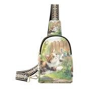 Borse a tracolla per corpo a croce con gatto colorato alla moda Anime borse a tracolla leggere per pacchetto di giorno, Anime farfalla colorata gatto, 1 size