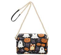 Borse a tracolla per le donne borsa casual in pelle vegana borsa a tracolla impermeabile borsa a mano per donna sfondo nero gatto e gufo modello Halloween