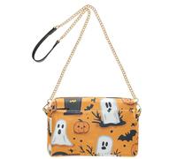 Borse a tracolla per le donne in pelle vegana borsa a tracolla da donna con cerniera borse a tracolla Halloween fantasmi e tombe modello su arancione