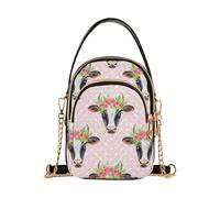 Borse a tracolla per le donne teste di mucca fiore trapuntato borse per telefono con tracolla a catena carino signore Tote Crossbody Satchel, 15 cm × 21,1 cm × 7,9 cm