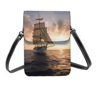 Borse a tracolla piccole in pelle per le donne borsa del telefono cellulare portafoglio bianco veliero al tramonto borsa del telefono cellulare