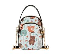Borse a tracolla singola Trapuntato Catena Portafoglio Cellulare Borsa Animale Floreale Cerniera Signora Bombetta Satchel Carino Animali del Bosco Volpi