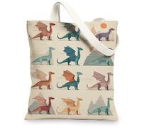 Borse artistiche in tela, motivo drago, riutilizzabili, con tracolla, leggere, lavabili, per palestra, viaggi, spiaggia, picnic, 33 x 38 cm