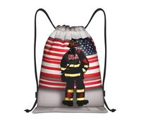 Borse con coulisse con stampa con motivo bandiera canadese retrò Borsa sportiva da palestra Borsa con coulisse Borsa per la spesa, Bandiera americana vigile del fuoco a strisce rosse, S