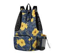 Borse con coulisse in pizzo giallo senape e blu denim con coulisse borsa con tasche interne impermeabili