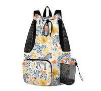 Borse con coulisse per uomo donna palestra zaino con bottiglia d'acqua tasca stringa borsa per la scuola impermeabile safari animale fiore giallo