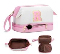 Borse cosmetiche a strati iniziali per le donne Borsa per il trucco da viaggio per borsa da toilette Organizer per accessori per pennelli PU impermeabile regali di compleanno personalizzati per figlia