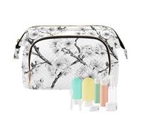 Borse cosmetiche bianche del fiore di pesca impermeabile borsa di trucco dell'organizzatore della borsa del cambio della moneta delle donne per la spazzola