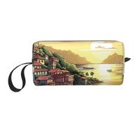 Borse cosmetiche con paesaggio marino per le donne Borsa per il trucco portatile Borsa da viaggio Borsa da viaggio Borsa per la ricezione quotidiana Borsa da toilette di grande capacità, bianco,