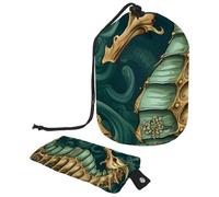 Borse cosmetiche da viaggio Borsa per il trucco, Art Green Seahorse Custodie pieghevoli portatili da donna, multifunzionali per articoli da toeletta borse rotonde organizer, Cavalluccio marino verde