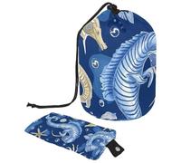 Borse cosmetiche da viaggio Borsa per il trucco, Ocean Sea Horse Conchiglie Stella Marina Conch Crab Donne Custodie pieghevoli Portatili, Multifunzionale Toilette Secchio Borse Rotondo Organizer