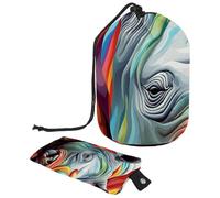 Borse cosmetiche da viaggio secchiello borsa per il trucco, arcobaleno animale rinoceronte donne custodie pieghevoli portatili, multifunzionale articoli da toeletta secchi borse rotonde organizer