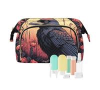 Borse cosmetiche di grande capacità del corvo e del fiore rosso di trucco di viaggio per le donne, Multicolore, Taglia unica, casual