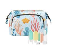 Borse cosmetiche disegnate a mano di grande capacità del pesce e delle alghe della borsa di trucco di viaggio per le donne, Multicolore, Taglia unica, casual