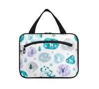 Borse da appendere turchese con stampa di pelliccia di mucca di Natale per viaggiare con gancio, borsa per il trucco pieghevole trapuntata di design per il viaggio deve viaggio estuches para