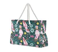 Borse da donna a forma di pappagalli esotici con foglie tropicali, con tasche laterali, borsa da viaggio con portabicchieri laterali