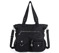 Borse da donna Borse a tracolla PU Leather Satchel Tote Bag Mutipocket Borsa, nero, X-Large