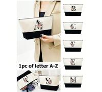 Borse da donna, borse cosmetiche e portamonete stampati con patchwork bianco e nero con iniziali rosa, regali per i tuoi migliori insegnanti, borse a frizione riutilizzabili, borse da viaggio per cosm