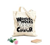 Borse da donna in tela di cotone Chi deride i poveri insulta il suo Creatore Citazioni bibliche Versetti della Bibbia cristiana Proverbi Tessuto spesso 12 once Materiale delicato sulla pelle 25x30cm