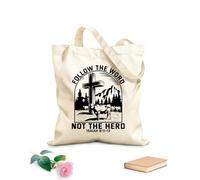 Borse da donna in tela di cotone Segui la parola, non il gregge, design cristiano del deserto con versetto biblico Isaia 8 11 13 Tessuto spesso 12 once Materiale delicato sulla pelle 31x36cm Media